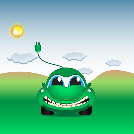 Character - eco electrical car on the fieldのイラスト素材
