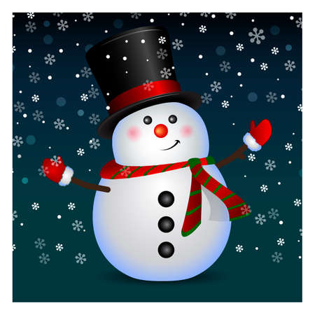 Snowman wearing santa hat and gloves - background, vectorのイラスト素材