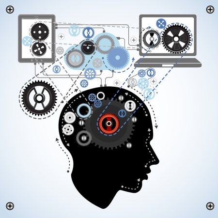 human brain communicating with technology, vectorのイラスト素材