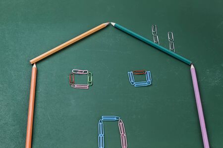 School made of pencils and paper clipsの写真素材