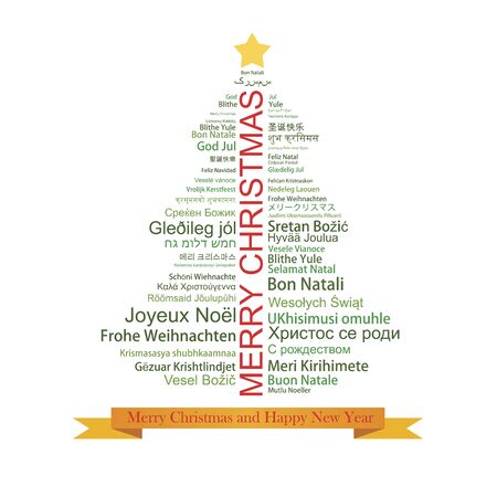 Merry Christmas Tag Cloud shaped as a Christmas treeのイラスト素材
