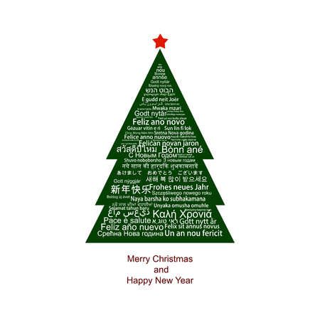 Happy New Year Tag Cloud shaped as a Christmas treeのイラスト素材