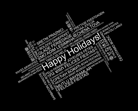 Happy Holidays in different languages, celebration word tag cloud greeting card, vector artのイラスト素材