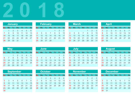 Calendar 2018 year simple style. Week starts from Sundayのイラスト素材