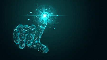 Abstract virtual futuristic Hand touch the circle interface on blue cyberspace background with...