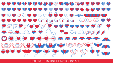150 FLAT THIN LINE HEART ICONS SETのイラスト素材