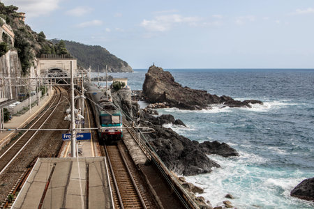 Framura railway station on the seaのeditorial素材