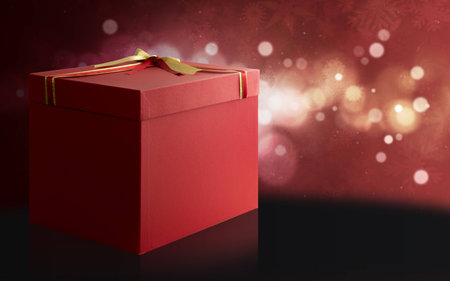 Gift Box over Christmas background in red and black.