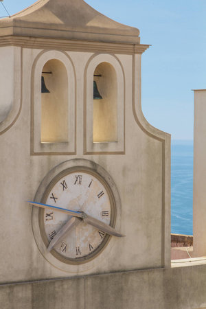 Tower clock on Castel sant'elmo in Naples Italyの写真素材
