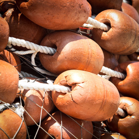 tangle of fishing nets with big Cork floats