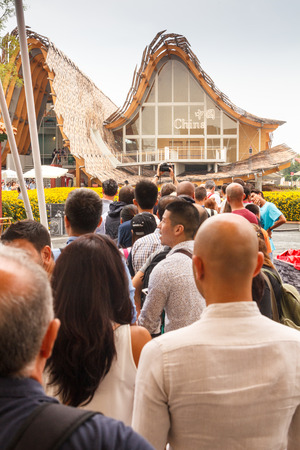 MILAN, ITALY - AUG 14: People visit Expo - China Pavilion, universal exposition on the theme of food on AUG 14, 2015 in Milanのeditorial素材