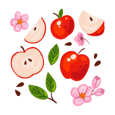 Red apples set elements. vector clipart.のイラスト素材