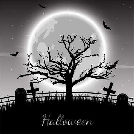 Black and white halloween background and moon Vector illustrationのイラスト素材
