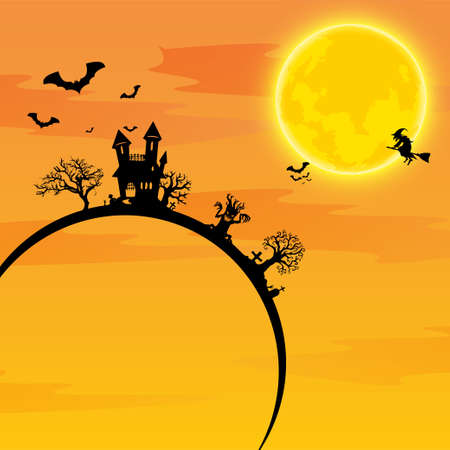 Halloween background There is a flying bat. And the large yellow moon has space for text. Vector illustrationのイラスト素材