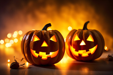 Phantasmal Halloween Illumination. mesmerizing neon pumpkin shrouded in ethereal smoke, creating an atmosphere of spectral mystery and spooky allure. Generative AIの素材
