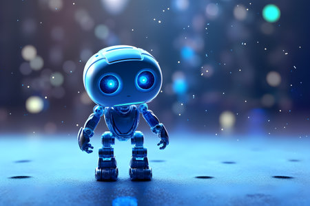 3d rendering of a little robot in the dark blue background generative aiの素材