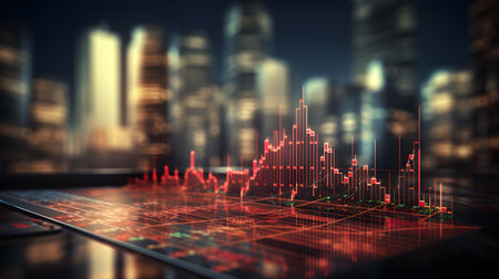 visual representation of a red arrow graph signifies the decline in the stock exchange market, capturing the essence of a bearish trend. generative aiの素材