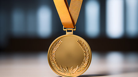 shining Gold Medal of Achievement, a symbol of success and recognition, gleams against a dark background. generative aiの素材