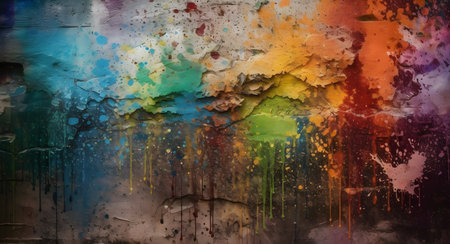 Urban Grunge Art. Abstract Spray Painting on Aged Concrete Wall Background. generative aiの素材