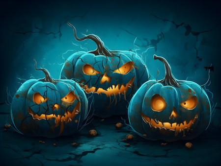 Eerie Halloween Ambiance, Mysterious Pumpkins in the Enchanted Woods. generative aiの素材