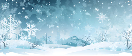 Winter Wonderland Serene Snowy Landscape Background with Delicate Snowflakes and Majestic Trees. illustration generative aiの素材