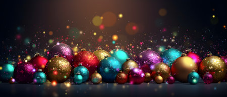 Festive Christmas Delight Colorful Baubles and Glowing Lights Illuminate the Holiday Background generative aiの素材
