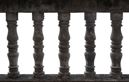 Weathered Vintage Balustrade Detail on Concrete Porch, Outdoor Grunge Architecture on White...