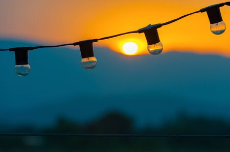 Light bulbs in the background golden sunset light