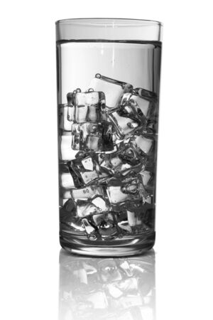 The glass of water with ice isolated on white backgroundの写真素材