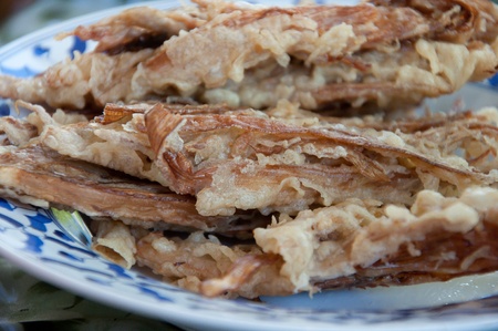 fried banana flower in dishの写真素材