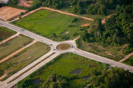 YALA, THAILAND - DECEMBER 5: Road Circle near Kwanmuang Park of yala city, thailand from aerial view...