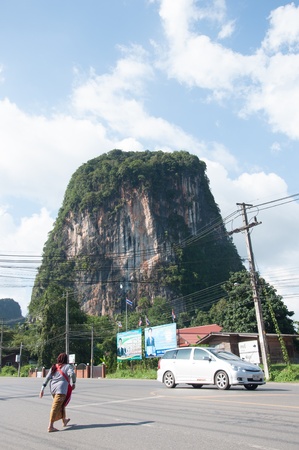KRABI, THAILAND - OCTOBER 27: The road with beautiful mountains on background in Krabi Province on 27 Oct, 2012 at Muang Krabi, Thailandのeditorial素材