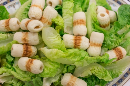 fresh Chinese cabbage and meat ball ready for cookの写真素材