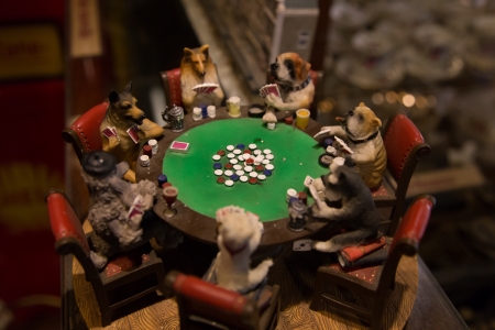 Nakhon Ratchasima, Thailand - July 19: Gambling dog statue for interior decoration in Banmaichaynam restaurant on Jul 19, 2013 at Pak chong Nakhon Ratchasima, Thailandのeditorial素材