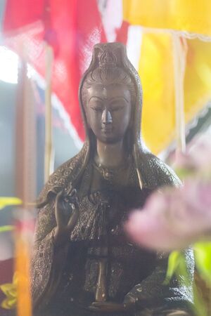 Trang, Thailand - October 14, 2018: Chinese God Guan Im statue at Tai-Sia-Hood-jow Trang shrine during vegetarian festival.のeditorial素材