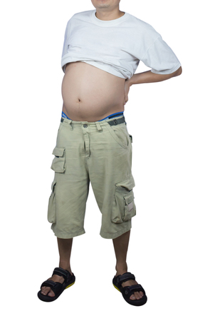 fat asian man isolated on whiteの写真素材
