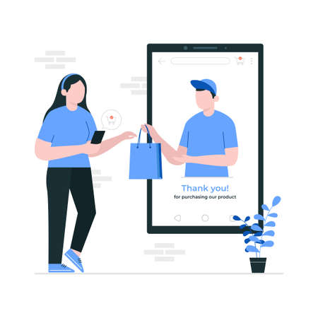 Illustration of shopping in an online shop with a mobile phoneのイラスト素材