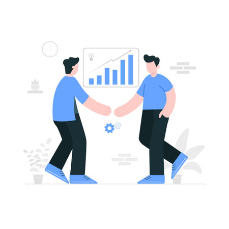 Illustration of two people shaking hands to establish a profitable business cooperationのイラスト素材