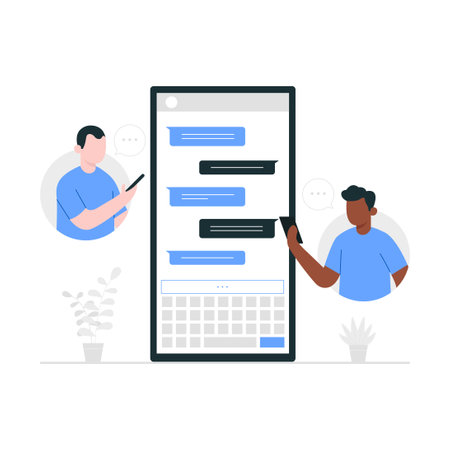 Illustration of chatting with friends using mobile phoneのイラスト素材