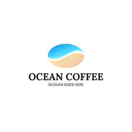 coffee bean and ocean logo concept with sea water and beach sand in modern art style vector, for cafe restaurant businessのイラスト素材