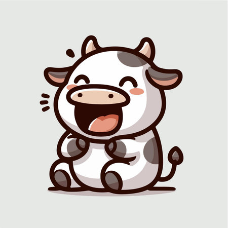 cute happy fat cow cartoon character mascotのイラスト素材