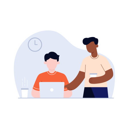 discussion revision project concept illustration. flat illustration of project brainstorming between...