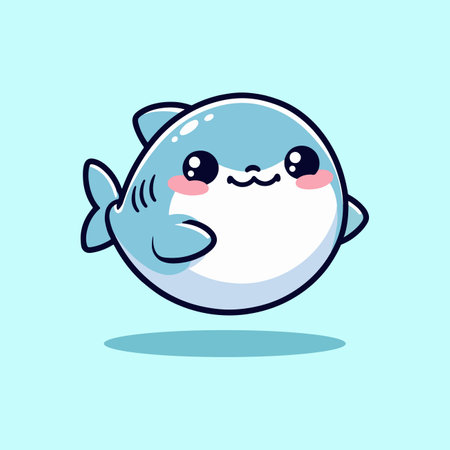 very cute happy little baby shark cartoon character vector illustrationのイラスト素材