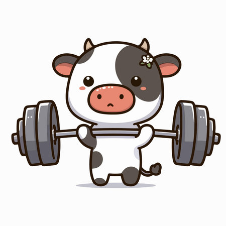 sport animal little cute cow lifting barbell vector illustrationのイラスト素材