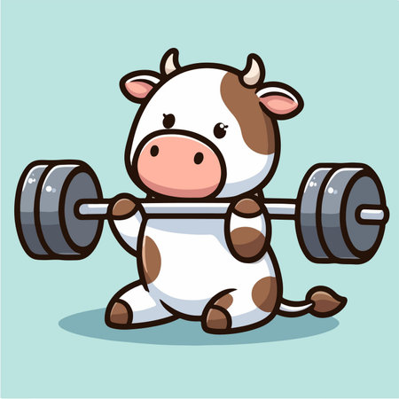 sport animal cute cow exercising lifting barbell vector illustrationのイラスト素材