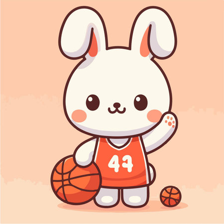 sport animal cute rabbit wearing a sports jersey carrying a basketball waving hand vector illustrationのイラスト素材