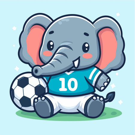 sport animal cute elephant sitting holding a ball wearing a jersey vector illustrationのイラスト素材