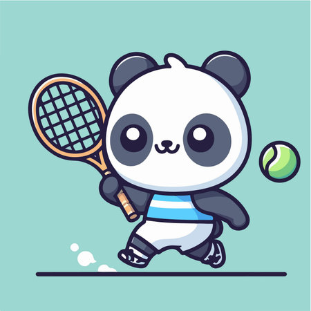 animal sport cute panda playing tennis vector illustrationのイラスト素材