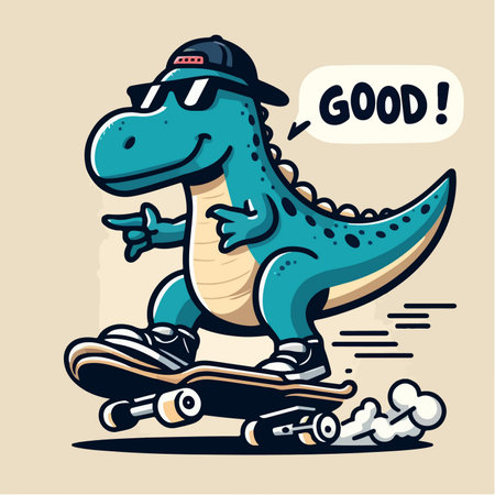 sport animal cool dino on a skate board wearing a hat and sunglasses vector illustrationのイラスト素材