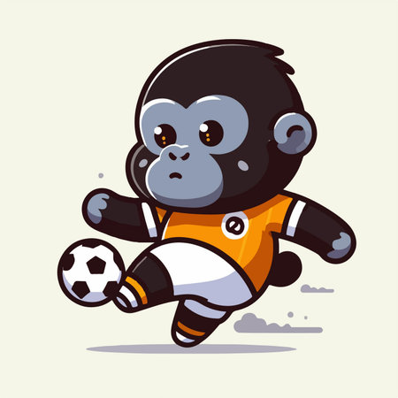 sport animal cute gorilla football player kicking ball vector illustrationのイラスト素材